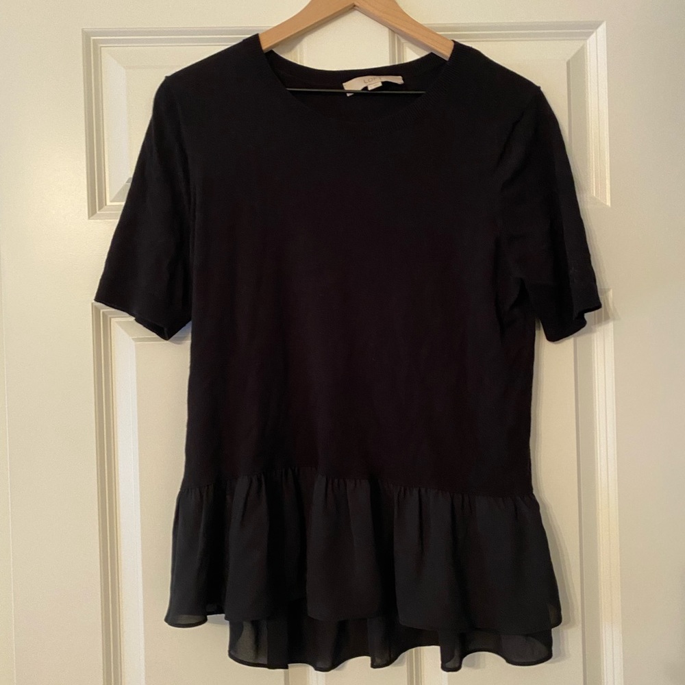 Loft mixed media light sweater with blouse peplum hem